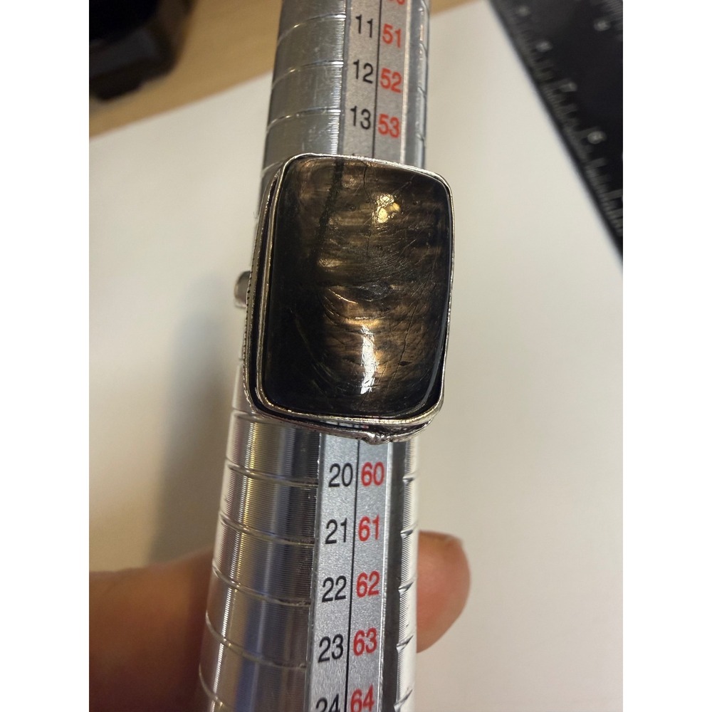 Sterling Silver Sheen Obsidian Statement Ring Size 8.25 Rectangular Cabochon